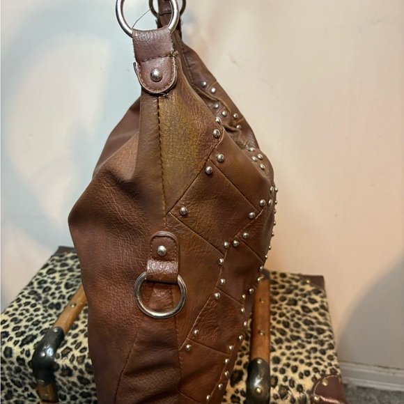 Brown faux Leather Studded Shoulder Bag - Picture 4 of 5